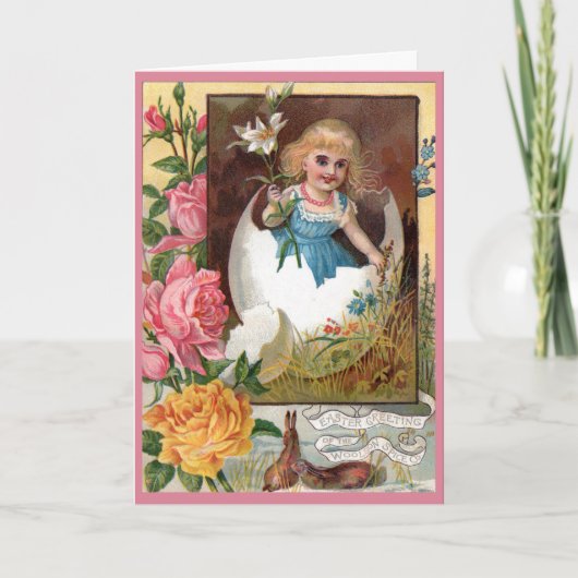 De Victoriaans Kaart van Pasen - Meisje in Ei (Voorkant)