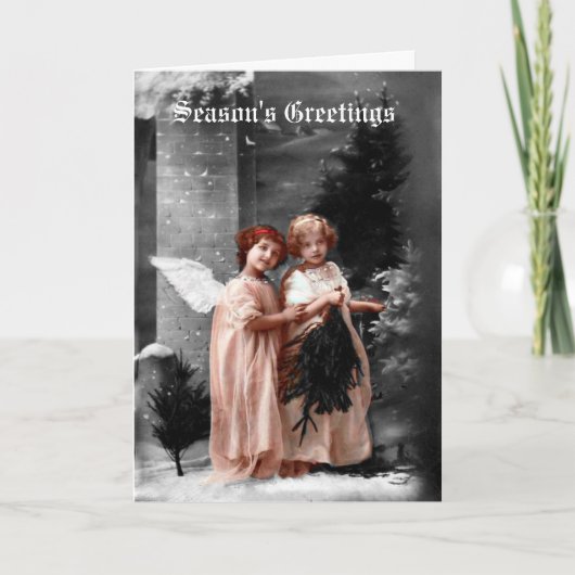 De Victoriaans Kerstkaart van Engelen, circa 1900 Feestdagen Kaart (Voorkant)