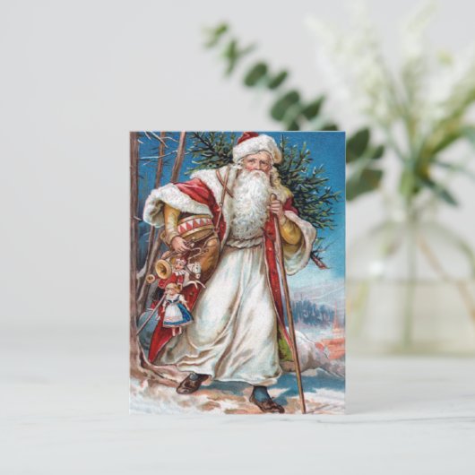 De Victoriaans Kerstman in Rood Fluweel en Wit Feestdagenkaart (Staand voorkant)