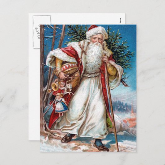 De Victoriaans Kerstman in Rood Fluweel en Wit Feestdagenkaart (Voorkant / Achterkant)