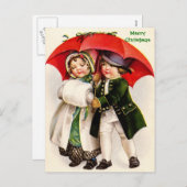 De Victoriaans Kinderen & de Paraplu van het Feestdagenkaart (Voorkant / Achterkant)