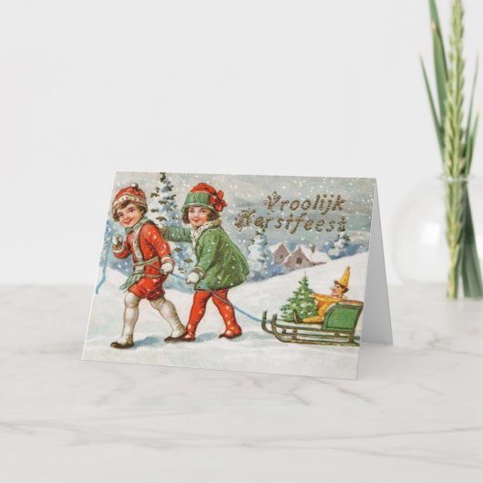 De Victoriaans Nederlandse Kerstkaart van Vroolijk Feestdagen Kaart (Voorkant)