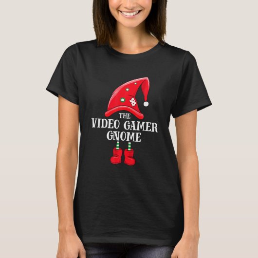 De videogamer Gnome Christmas Family Matching T-shirt (Voorkant)