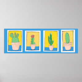 De vier cacti. Eenvoudige moderne kunst. Cactus te Poster