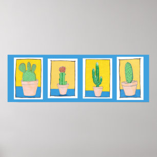 De vier cacti. Eenvoudige moderne kunst. Cactus te Poster