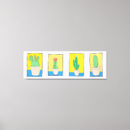 De vier cacti. Eenvoudige moderne kunsttekeningen. Canvas Afdruk