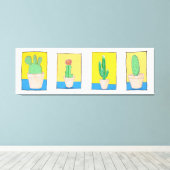 De vier cacti. Eenvoudige moderne kunsttekeningen. Canvas Afdruk (Insitu (Houten vloer))