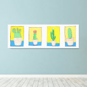 De vier cacti. Eenvoudige moderne kunsttekeningen. Canvas Afdruk (Insitu (Houten vloer))
