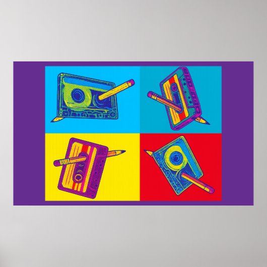 De vier Cassettebandjes 60s ontmoet 80s Pop Art Poster (Voorkant)