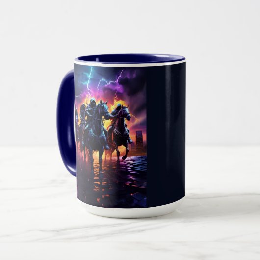 De vier ruiters futuristische kunst mok (Voorkant links)