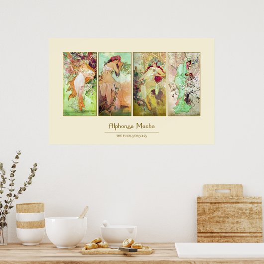 De vier seizoenen Alphonse Mucha Poster (Keuken)