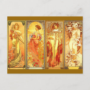 de vier seizoenen - Art Nouveau Briefkaart