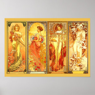 De vier seizoenen - door Alfons Mucha Poster