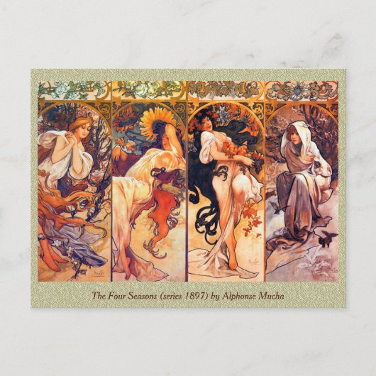 De vier seizoenen (serie 1897) van Alphonse Mucha Briefkaart (Voorkant)