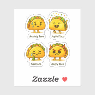 De vier stemmingen van Tacos Grappige vinyl sticke Sticker