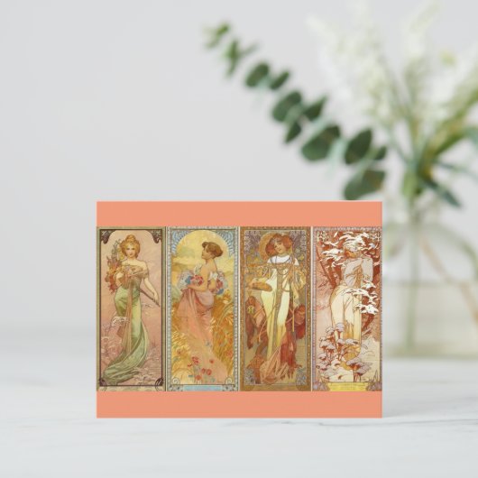De vier zinnen Art Nouveau Briefkaart (Staand voorkant)