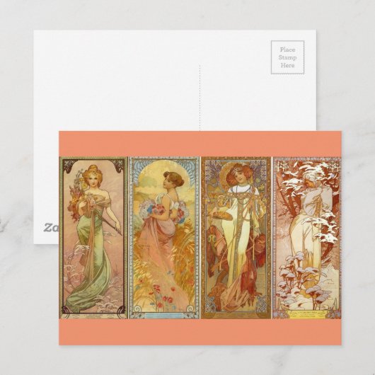 De vier zinnen Art Nouveau Briefkaart (Voorkant / Achterkant)
