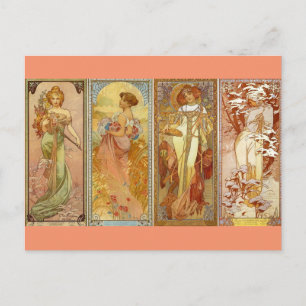 De vier zinnen Art Nouveau Briefkaart