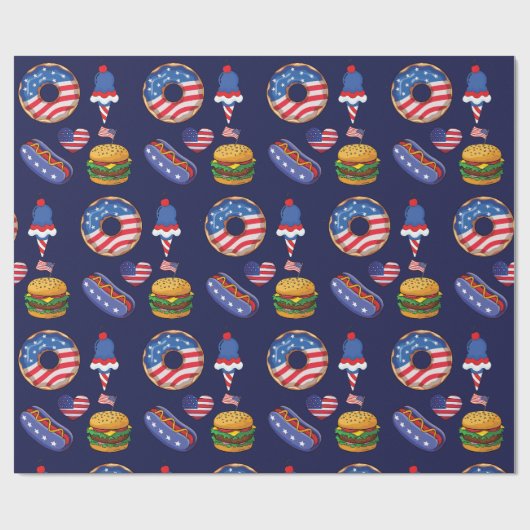 De vierde feestdag van juli donuts ijsklok cadeaupapier (Vlak)