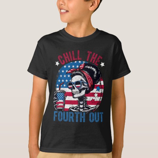 De vierde grappige skelet 4 juli patriottisch t-shirt (Voorkant)