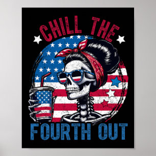 De vierde grappige skelet 4 juli patriottische uit poster