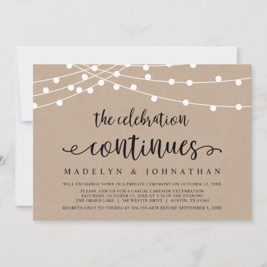 De viering gaat door, Bruiloft Elopement Feest Kaart (Voorkant)