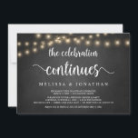 De viering gaat door, Wedding Elopement Invit Kaart<br><div class="desc">De viering gaat verder,  de Aankondiging van de Uitsluiting van het Wedding/de Uitnodigingskaart,  in Rustic boerderij karton,  het ontwerp van de Lichten van het Koord. Dit is perfect voor je trouwreceptie en feest na de bruiloft. Voeg je gegevens toe in het overeenkomende lettertype/lettertype. #TeeshaDerrick</div>