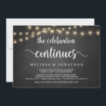 De viering gaat door, Wedding Elopement Invit Kaart<br><div class="desc">De viering gaat verder,  de Aankondiging van de Uitsluiting van het Wedding/de Uitnodigingskaart,  in Rustic boerderij karton,  het ontwerp van de Lichten van het Koord. Dit is perfect voor je trouwreceptie en feest na de bruiloft. Voeg je gegevens toe in het overeenkomende lettertype/lettertype. #TeeshaDerrick</div>