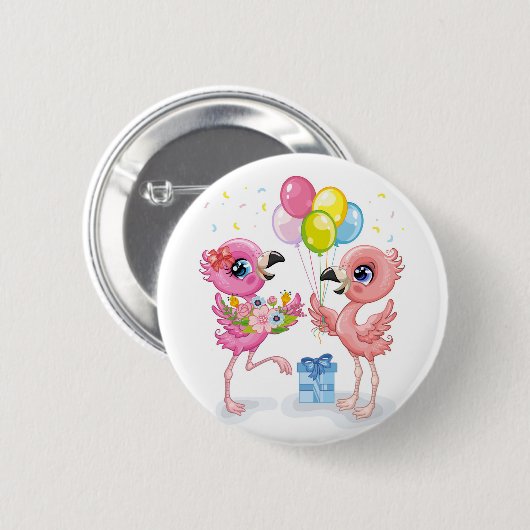 De viering van roze Flamingo Ronde Button 5,7 Cm (Voorkant /achterkant)