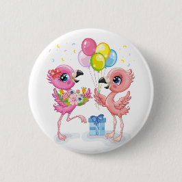 De viering van roze Flamingo Ronde Button 5,7 Cm