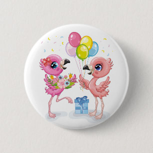 De viering van roze Flamingo Ronde Button 5,7 Cm