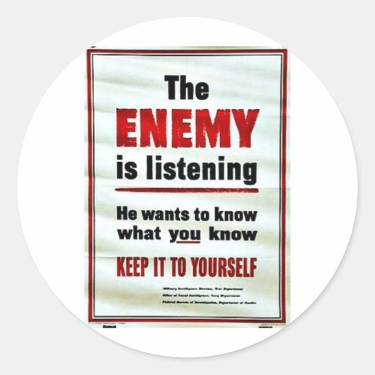 De vijand luistert ronde sticker (Voorkant)