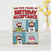 De vijf fasen van verjaardagsacceptatie - Grappig Kaart (Gele Bloem)