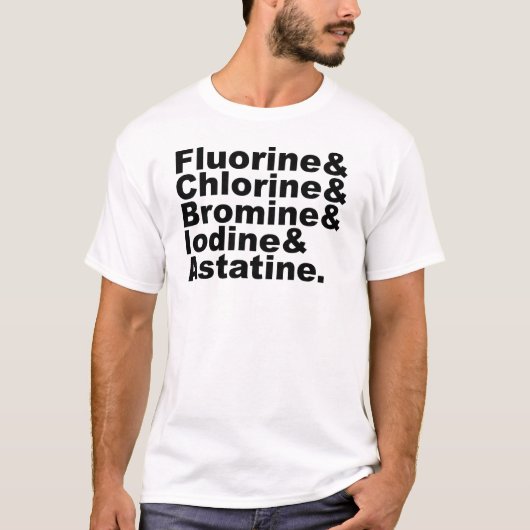De vijf halogenen van de scheikunde | Chloor Broom T-shirt (Voorkant)