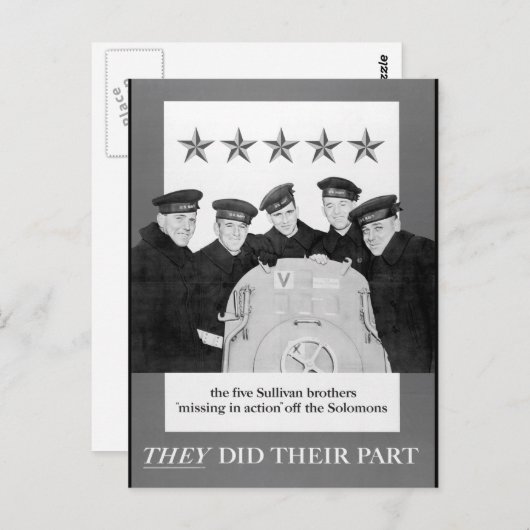 De vijf Sullivan broers "missing_War afbeelding" Briefkaart (Voorkant / Achterkant)