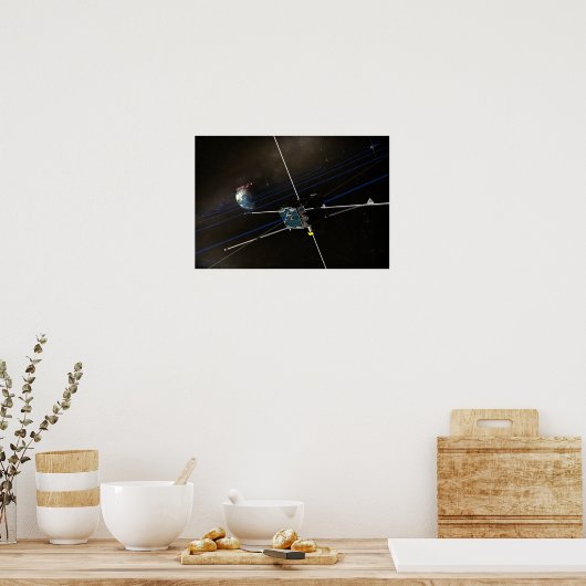 De vijf THEMIS-ruimtevaartuigen in een baan om de  Poster (Keuken)