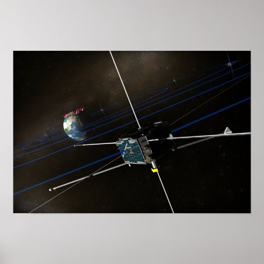 De vijf THEMIS-ruimtevaartuigen in een baan om de  Poster (Voorkant)