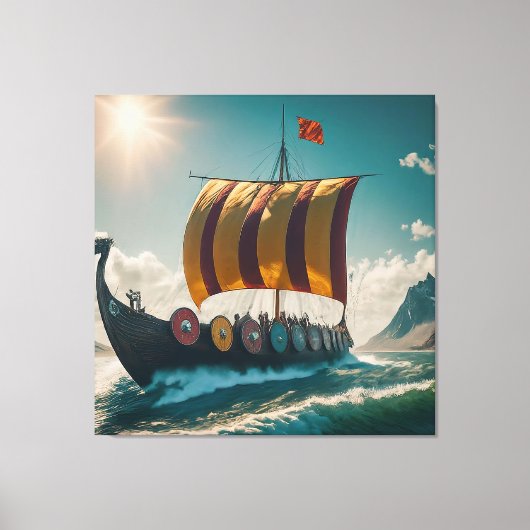 De Vikinglongship snijdt door de golven Canvas Afdruk (Voorkant)