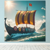 De Vikinglongship snijdt door de golven Canvas Afdruk (Insitu (Houten vloer))