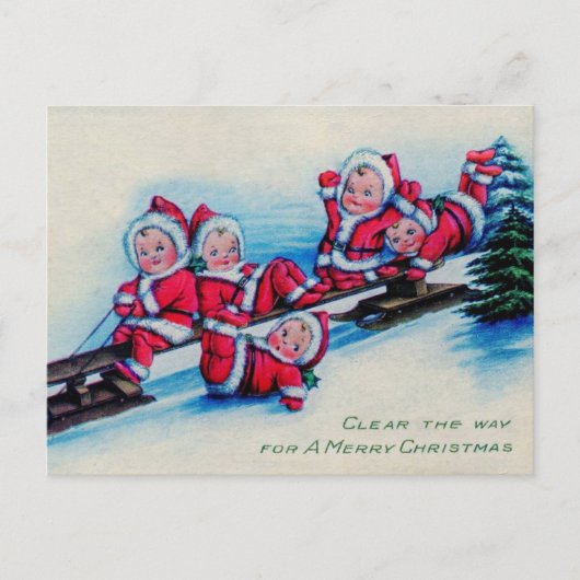 De vintage Babys van Kerstmis op Slee Feestdagenkaart (Voorkant)