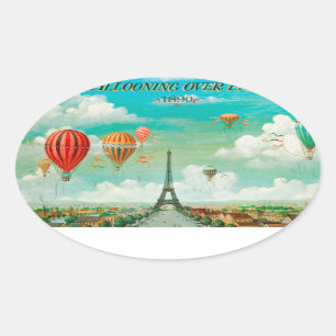 De vintage ballons van PixDezines/Eiffel/Parijs Ovale Sticker