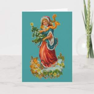 De vintage Blauwgroen Kerstkaart van het Lint Feestdagen Kaart