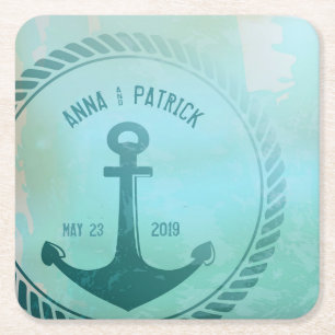 De vintage Blauwgroen ZeevaartGunst van het Kartonnen Onderzetters