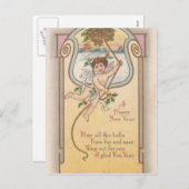 De vintage Cherubijn van het Nieuwjaar Feestdagenkaart (Voorkant / Achterkant)