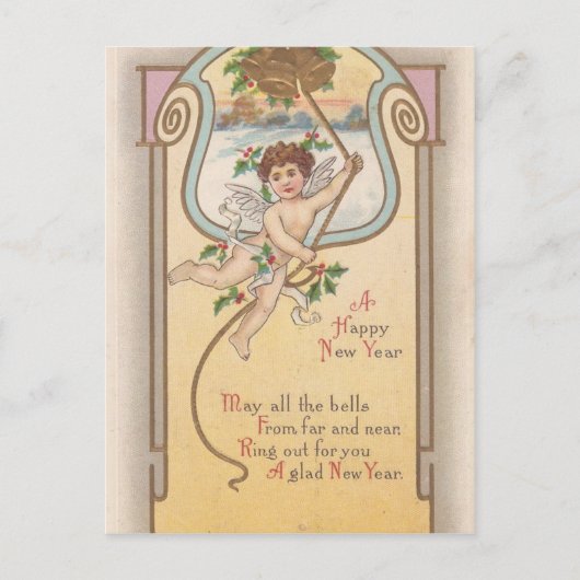 De vintage Cherubijn van het Nieuwjaar Feestdagenkaart (Voorkant)