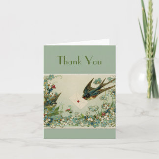 De vintage Donkergroene Vogels en de Bloemen Bedankkaart