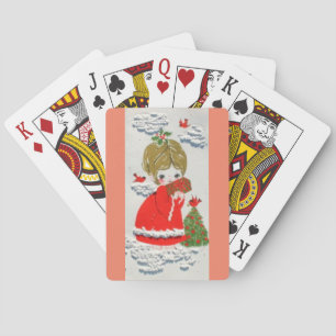 De vintage Engel van Kerstmis van het Midden van Pokerkaarten