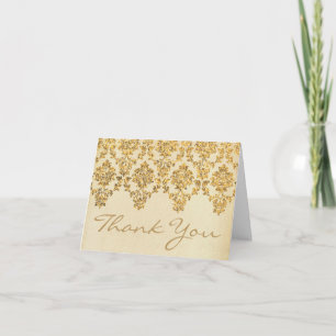 De Vintage Glam Gouden Damast Trouwcollectie Bedankkaart