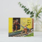 De vintage Grappige Rit Hitching laat een Feestdagenkaart (Staand voorkant)