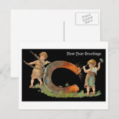 De vintage Groeten van het Nieuwjaar Feestdagenkaart (Voorkant / Achterkant)